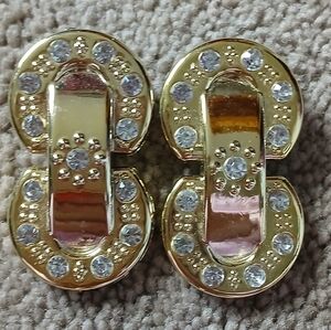 Clip-on Gold Tone Crystal Earrings - Clear Rhinestones